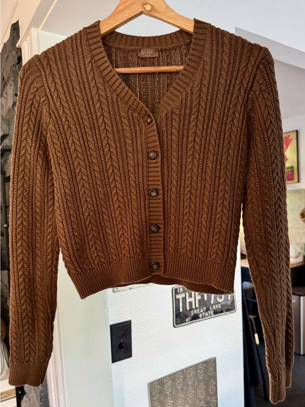 Brandy Melville John Galt Brown Elizabeth Cable Knit Cardigan Sweater OS - Picture 2 of 6